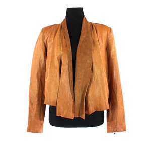 Alice + Olivia Tan Lamb Leather Open Cropped Leather Moto Jacket Small Employed